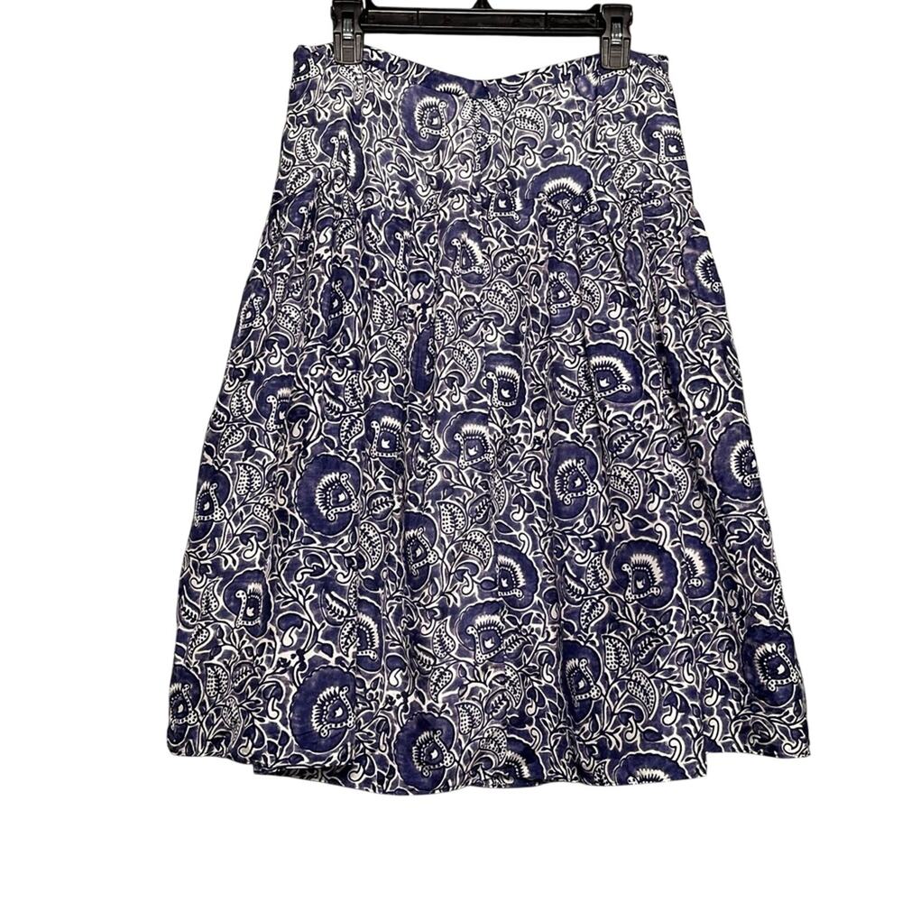 Lafayette 148 Silk Floral A Line Skirt Women’s Size 10 Blue Feminine Office